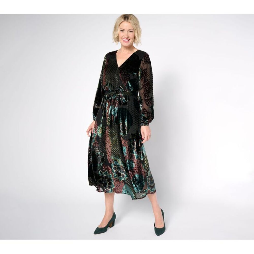 Destination 365 Women's Petite Dress PXS Burnout Velvet Multi-colored